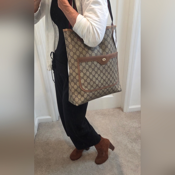 GUCCI 1970s Highly Collectable Accessories Collection GG coated canvas/Web tote - Picture 5 of 17